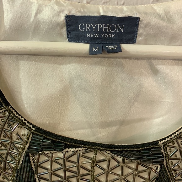 Gryphon NEW 100% Silk Cocktail Dress White Medium Beaded Neckline Flirty Party - Picture 2 of 12